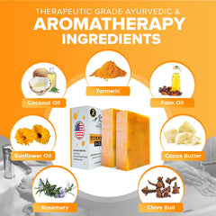 iHeart Nature turmeric bar soap in use with rich lather on skin