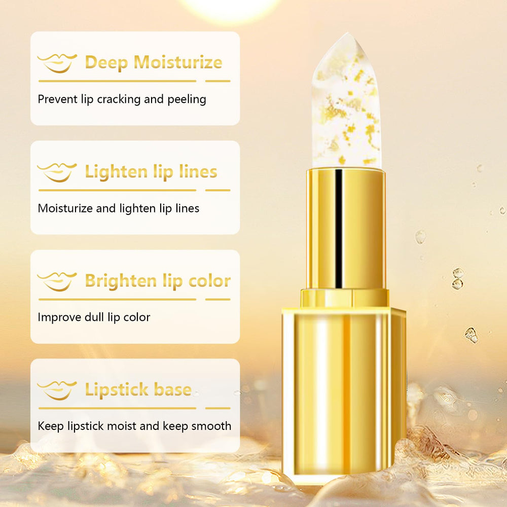 Iiglitch gold crystal color changing lipstick shows iridescent finish and adaptive shade