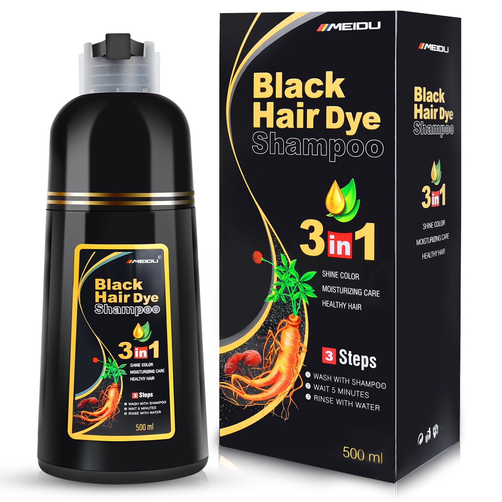 IIIMEIDU black hair dye shampoo bottle with foam for at-home gray coverage