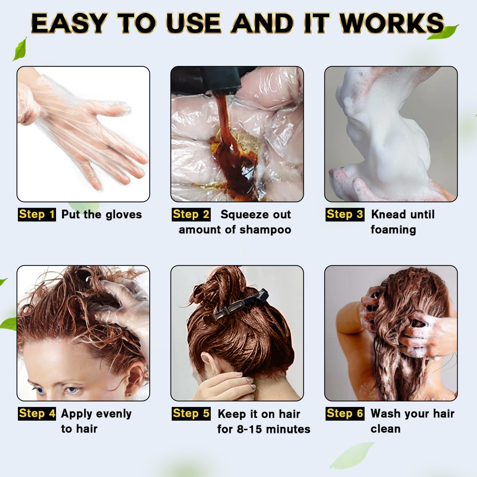 IIIMEIDU Hair Dye Shampoo gloves-on application highlighting ease of use