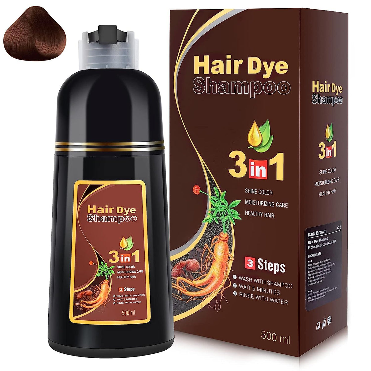 IIIMEIDU Meidu dark brown hair dye shampoo bottle pour for quick color
