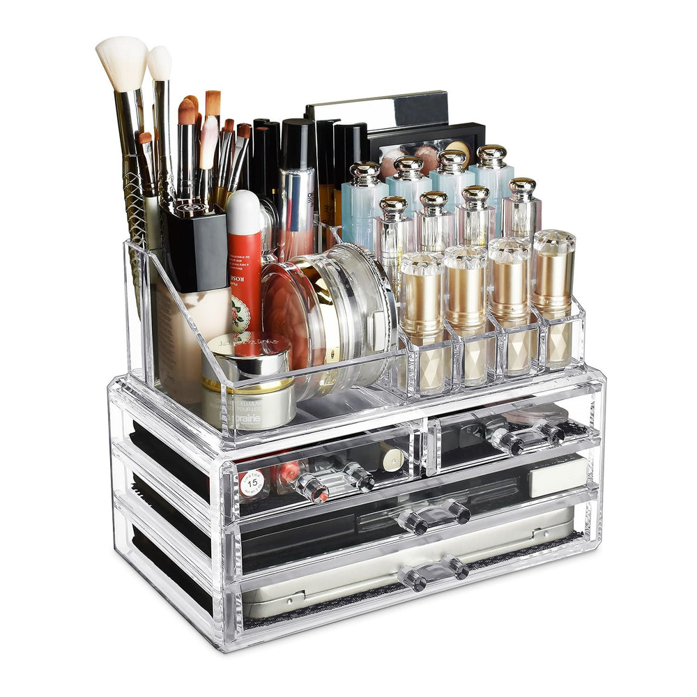 Ikee Design acrylic makeup organizer top compartments for quick access on vanity