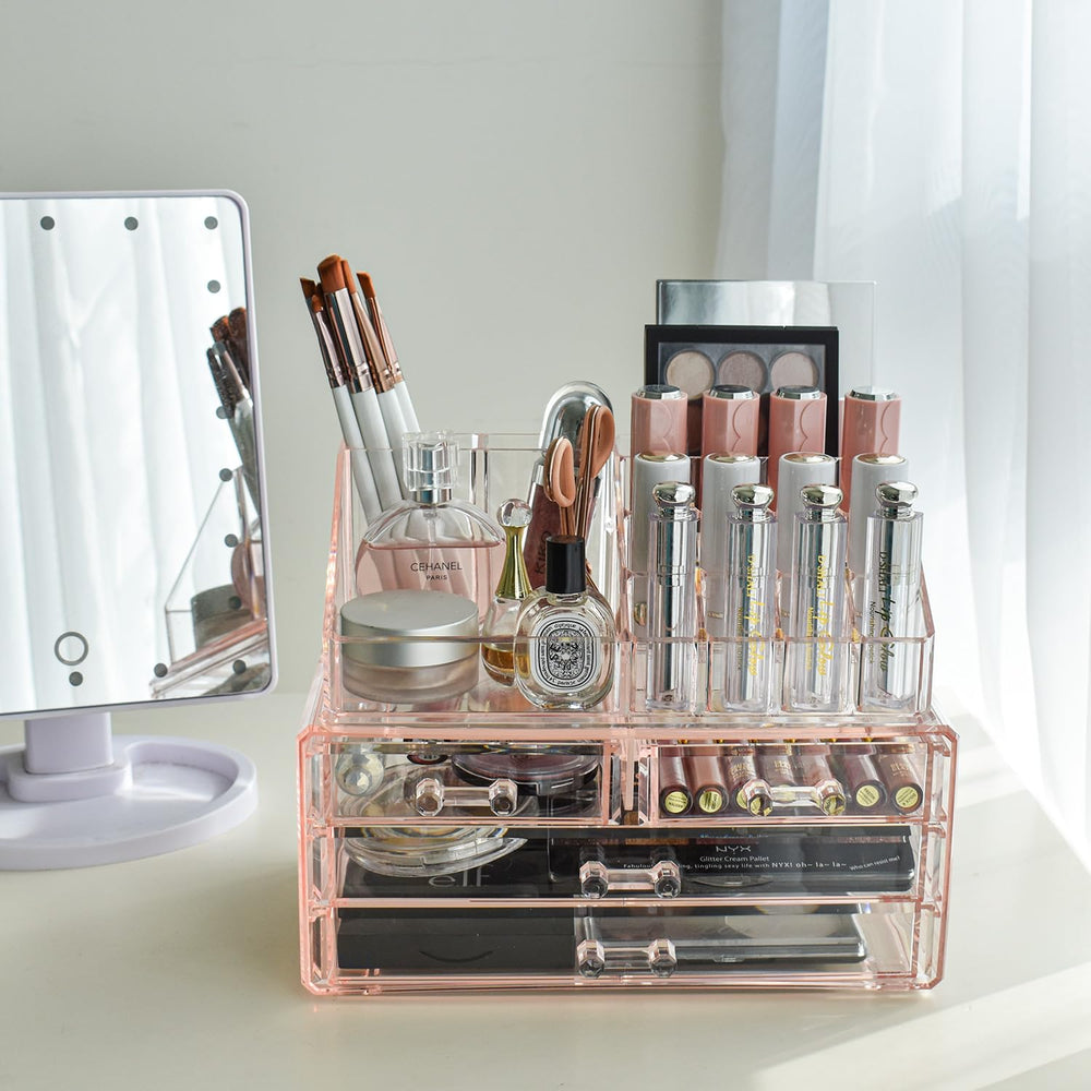 Ikee Design pink storage full-set ready to declutter and organize a vanity.