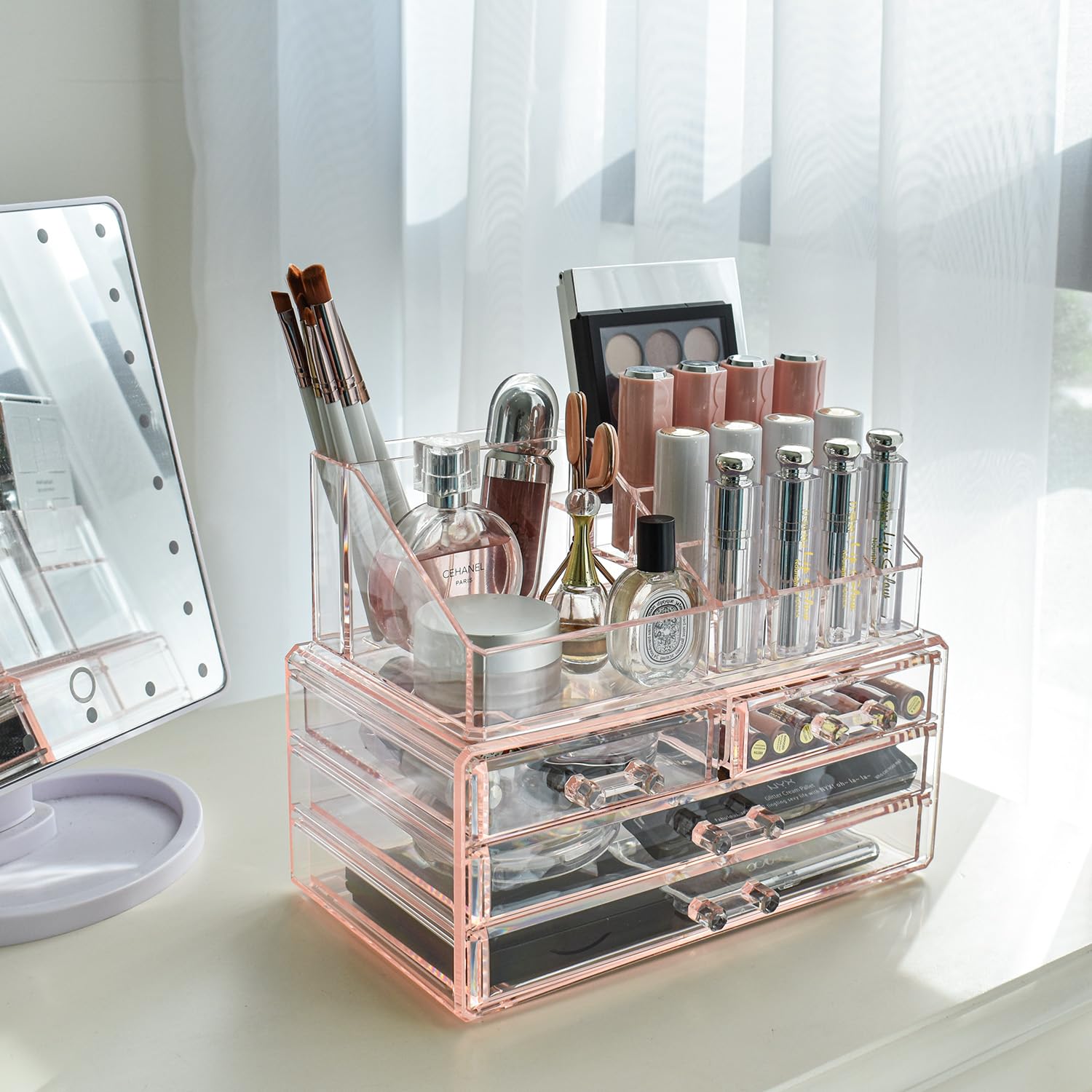 Ikee Design pink lipstick slots for quick access and tidy vanity display.