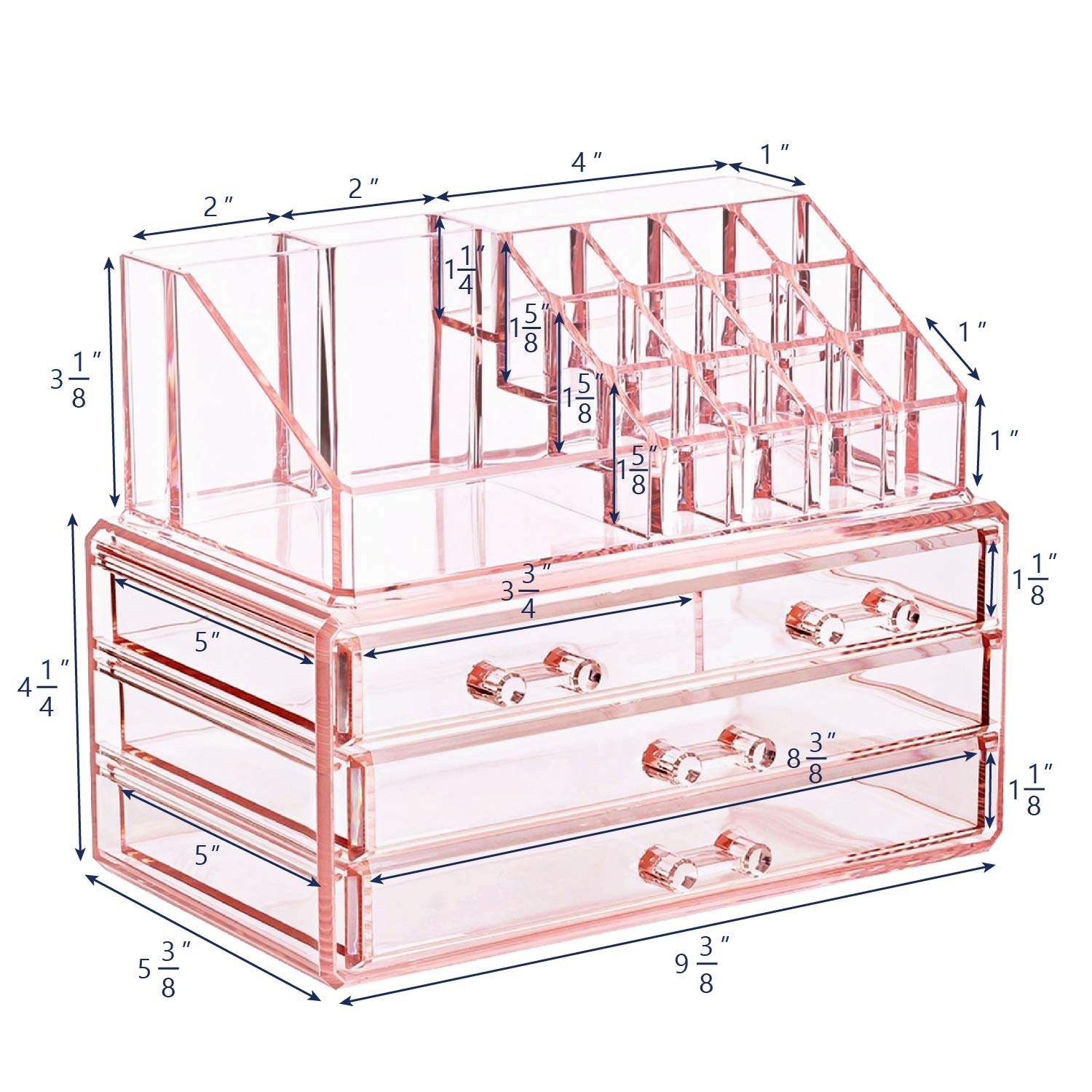 Ikee Design pink storage lower four drawers expand space for larger cosmetics.