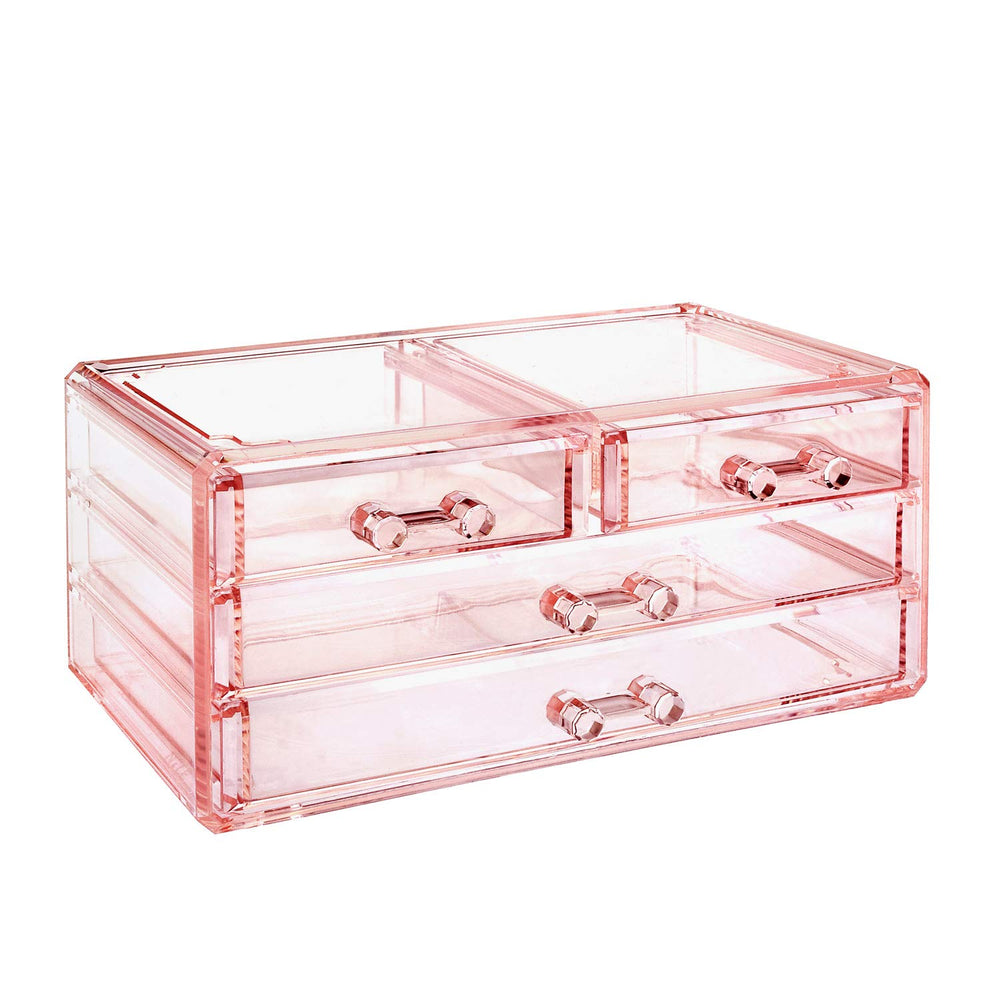 Ikee Design pink storage side-angle view shows compact footprint for small vanities.