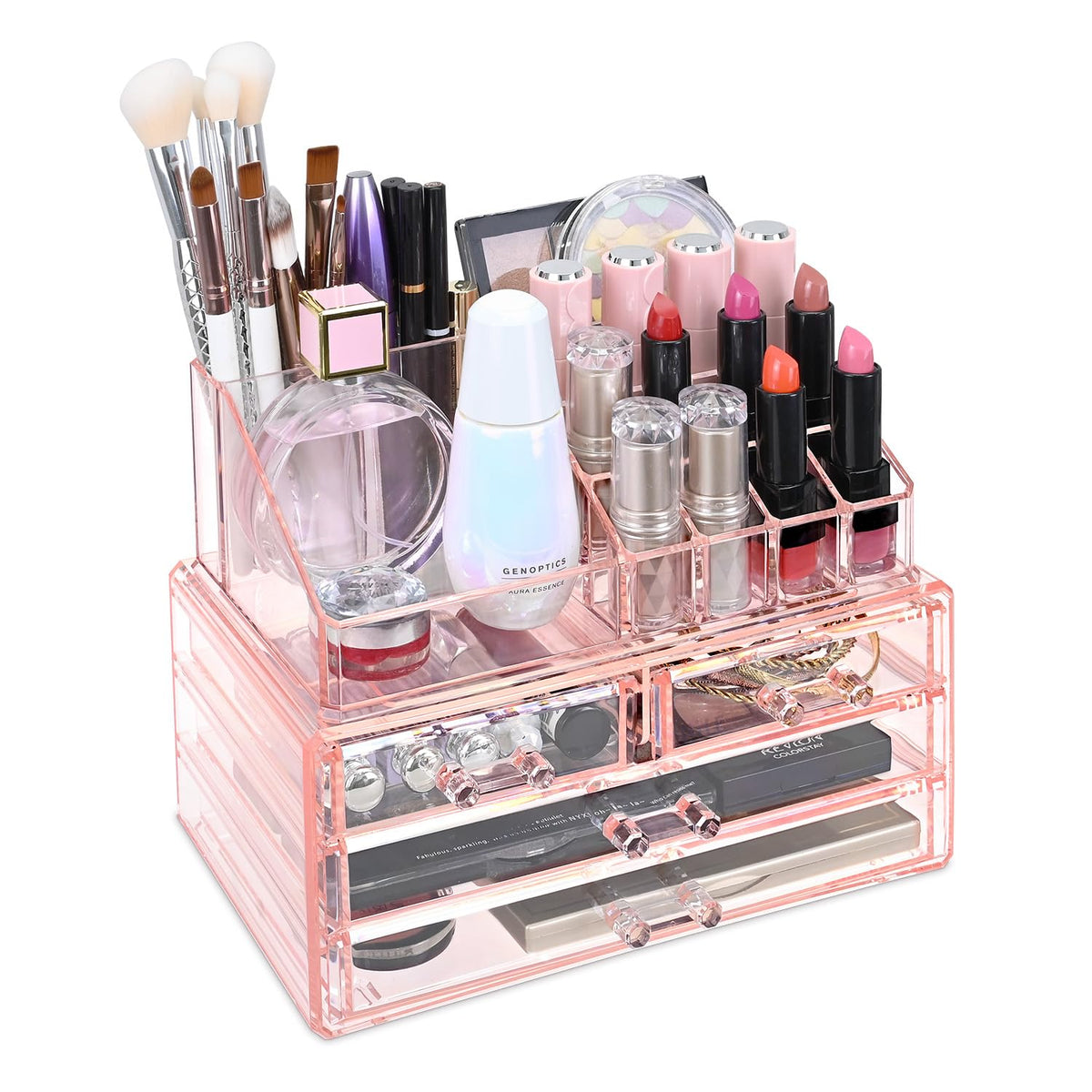 Ikee Design pink storage upper compartments keep accessories neatly within reach.