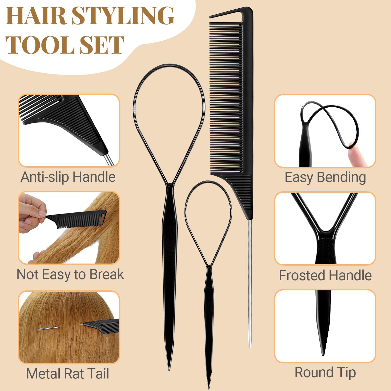 IKOCO steel rattail comb hair tool for parting.