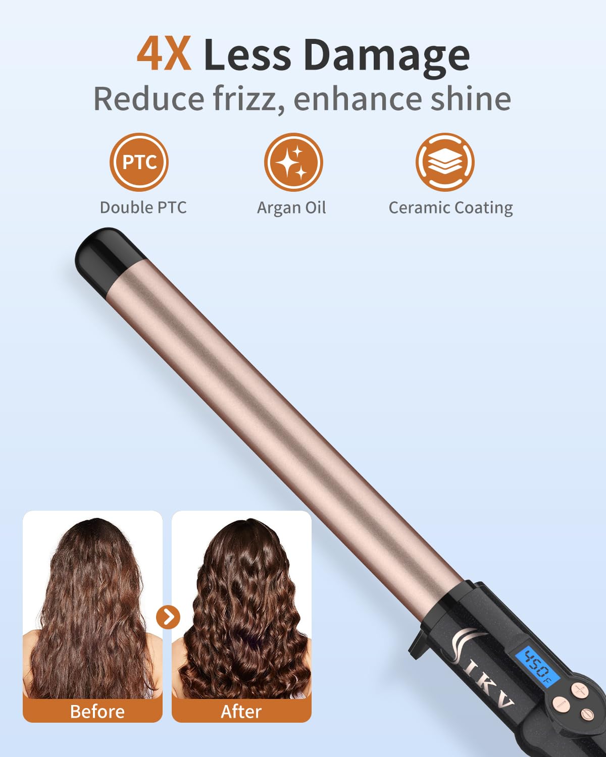 IKV 1inch curling wand in use creates defined waves with quick, long-lasting results.