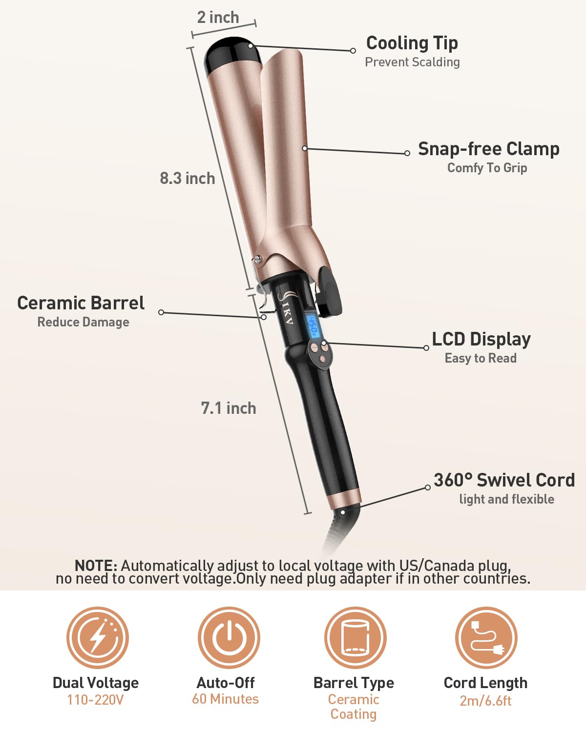 IKV curling iron 6.6ft swivel cord preventing cord tangles