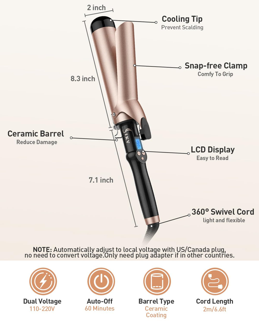 IKV curling iron 6.6ft swivel cord preventing cord tangles