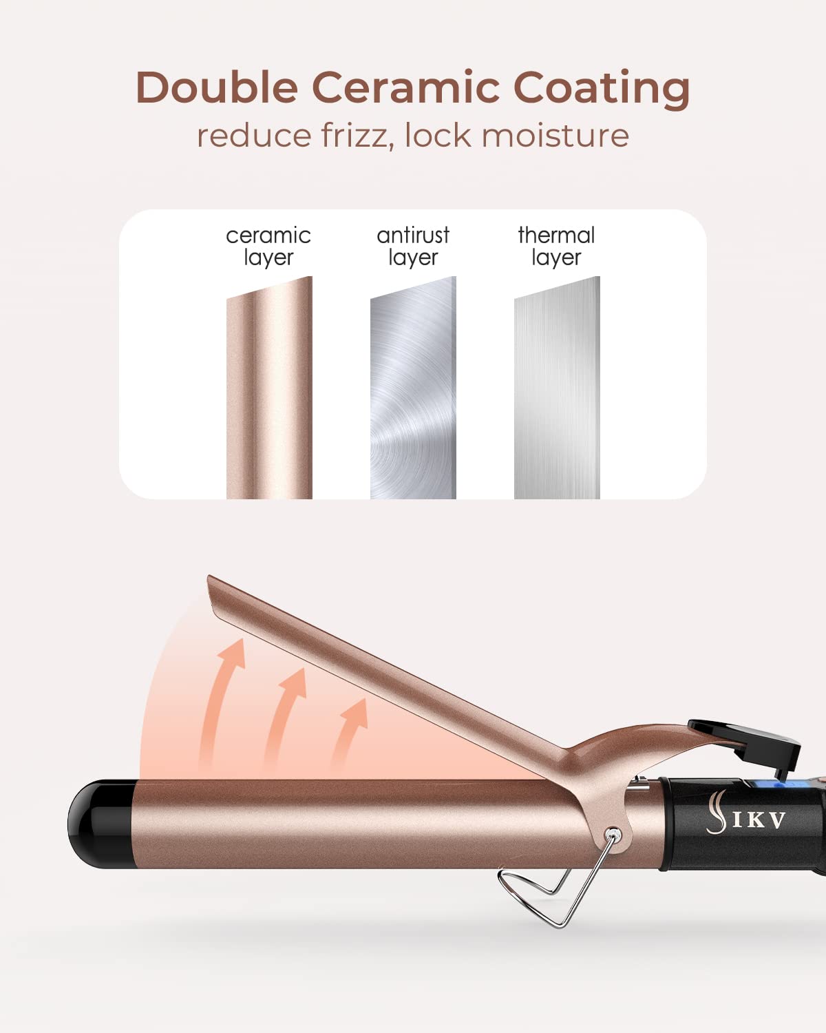 IKV curling iron ergonomic slim-handle design close-up for comfortable, prolonged use