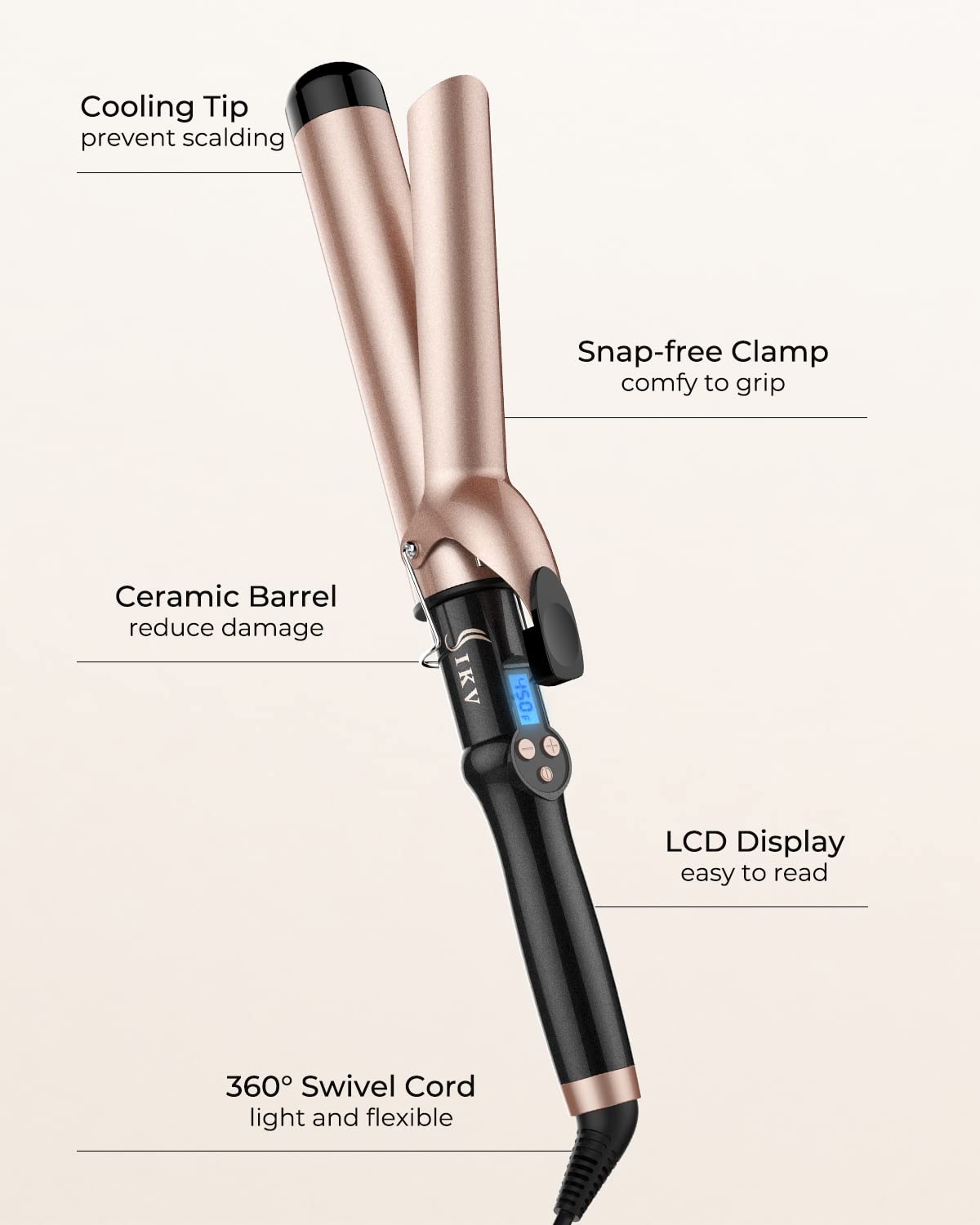 IKV curling iron includes heat resistant glove for beginners