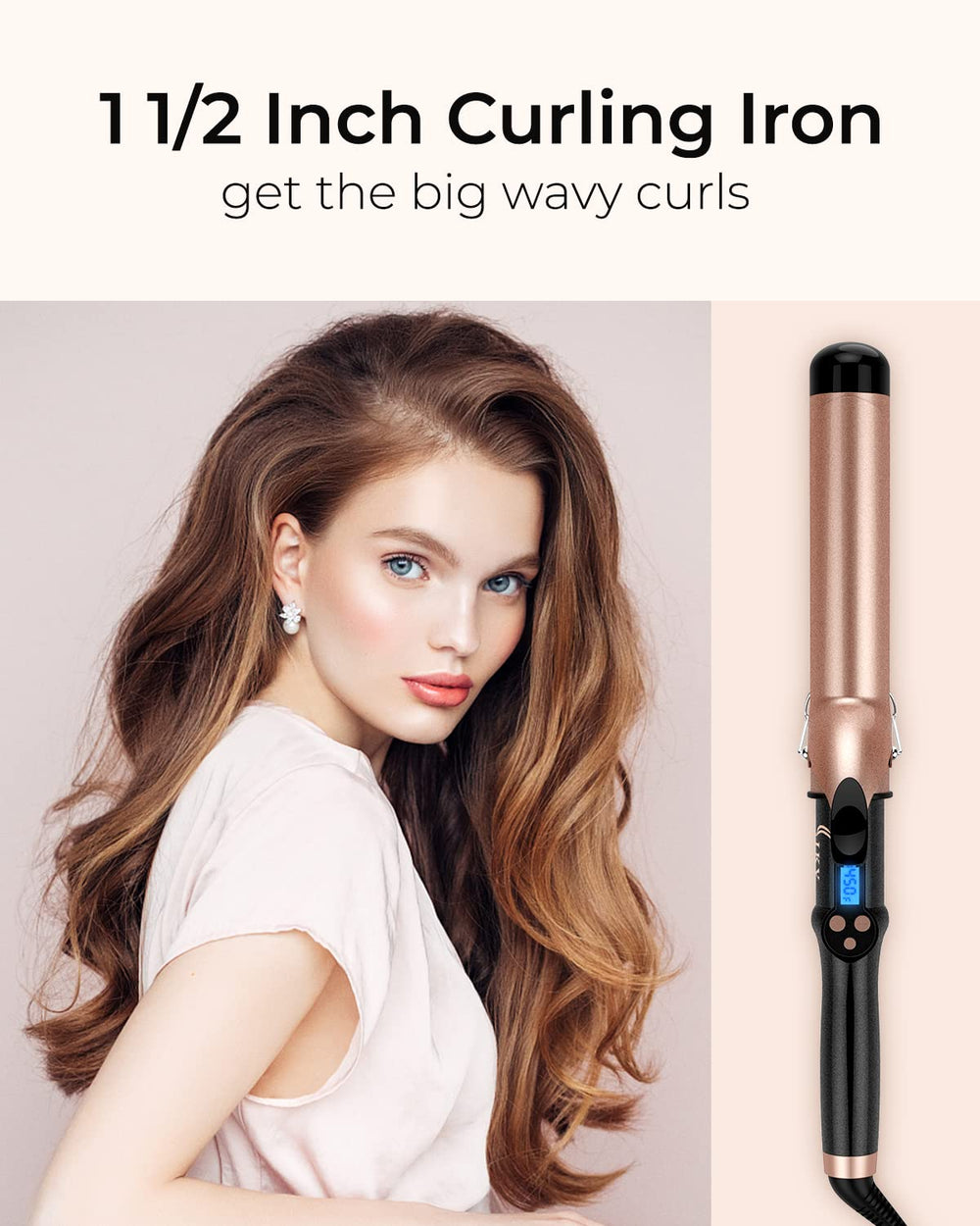 IKV curling iron emits negative ions to reduce frizz for glossy curls