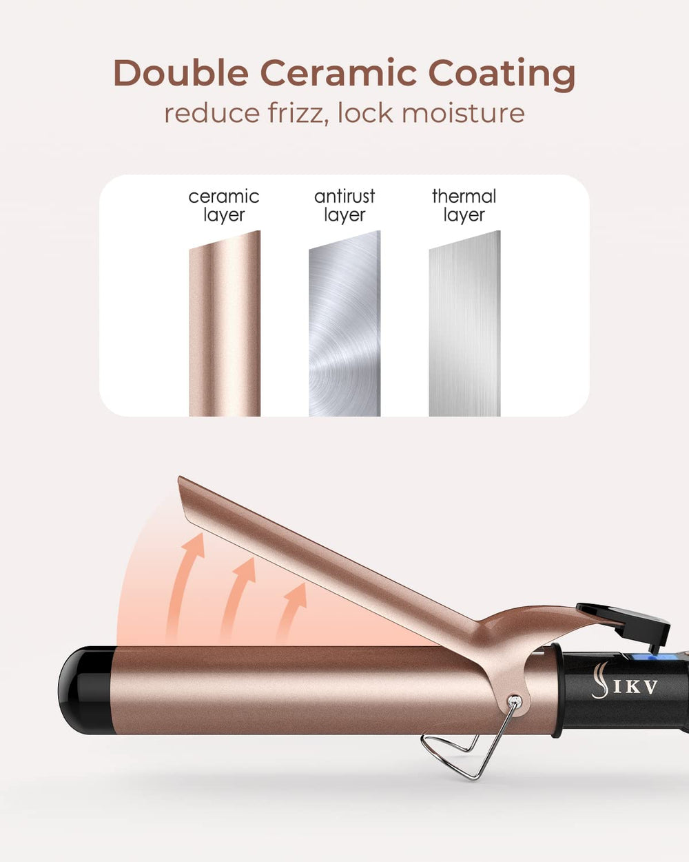 IKV curling iron safety design with auto shut off and ergonomic grip