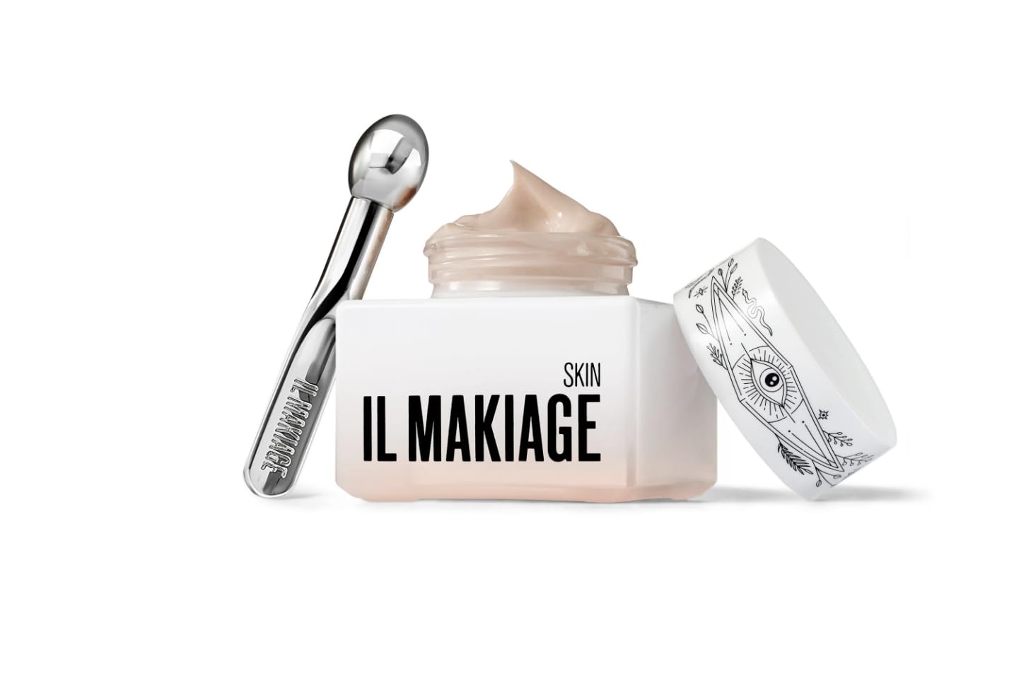 Il Makiage Power Up Eye Cream jar closeup showing brightening and smoothing texture