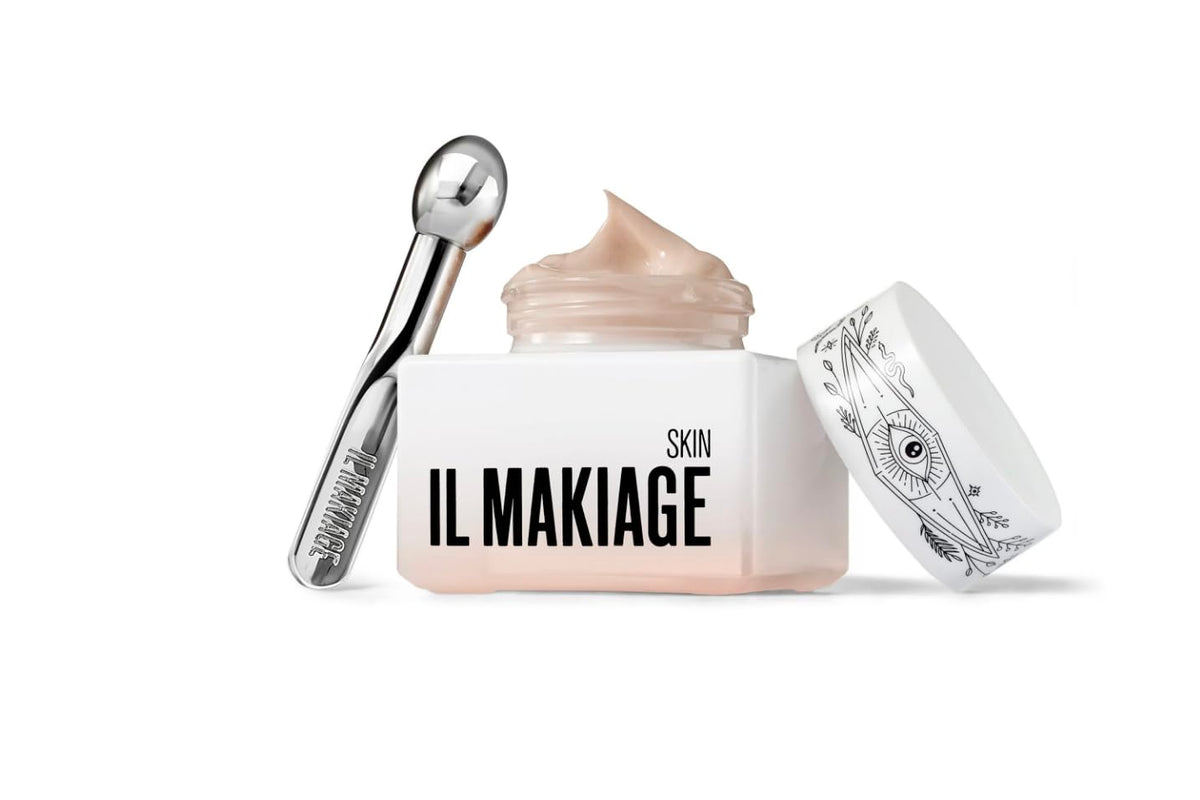 Il Makiage Power Up Eye Cream jar closeup showing brightening and smoothing texture