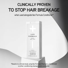 ILES FORMULA Shampoo label closeup highlights salon-grade, silicone-free formula benefits.