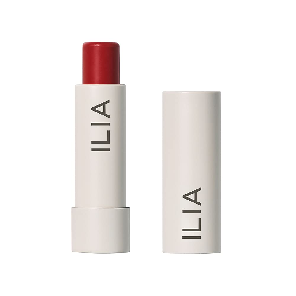 ILIA Balmy Tint Hydrating Lip Balm swatch in warm red for everyday color