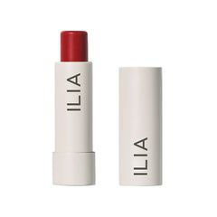ILIA Balmy Tint Hydrating Lip Balm swatch in warm red for everyday color
