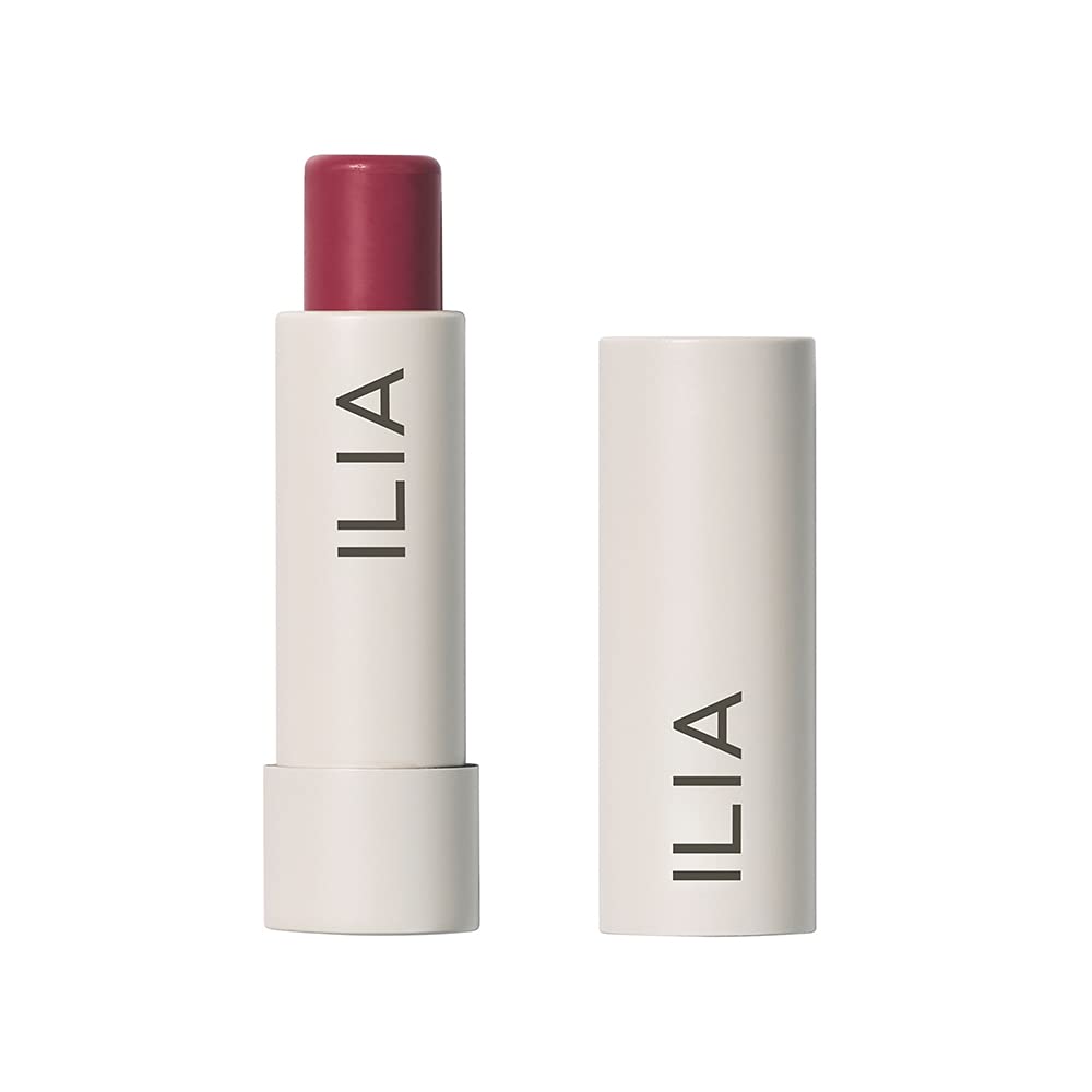 ILIA Balmy Tint Lip Balm packaging highlights vegan clean formula in a portable tube