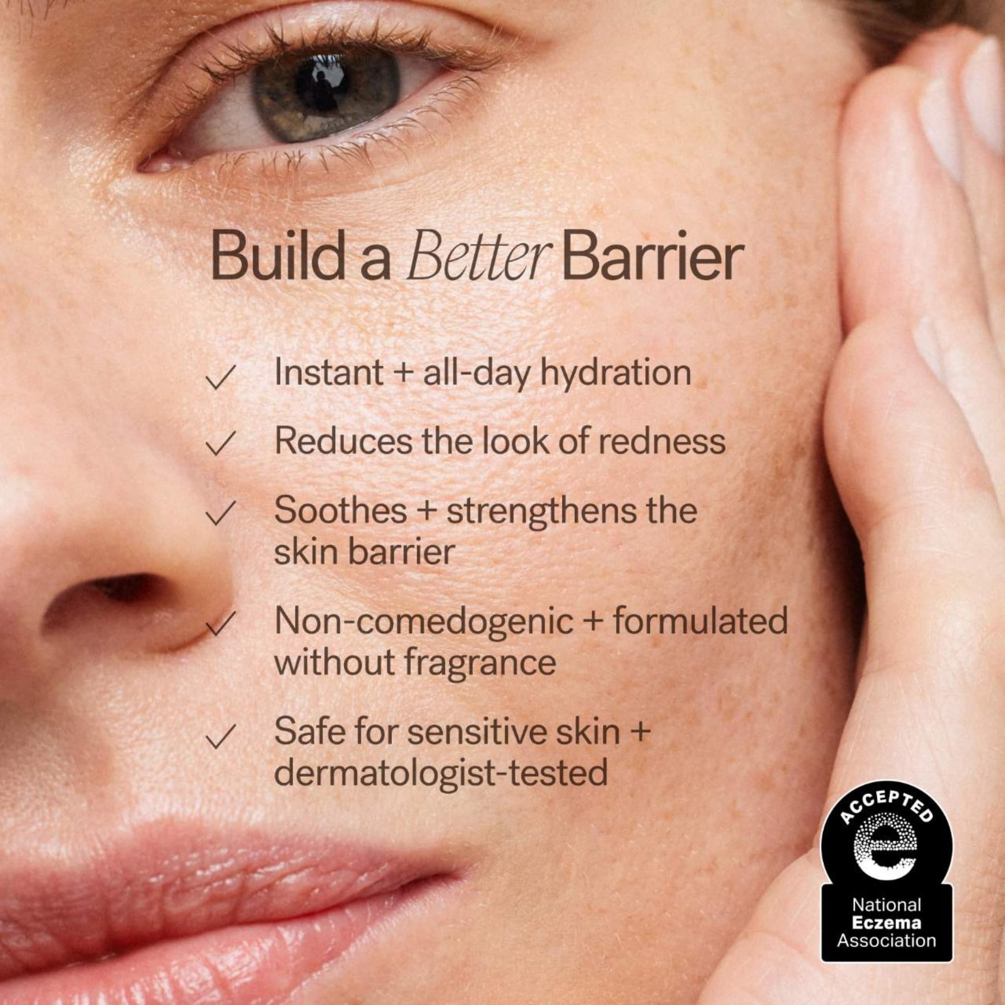 ILIA Barrier Build Cream ingredients close-up emphasizes colloidal oatmeal and ceramide complex.