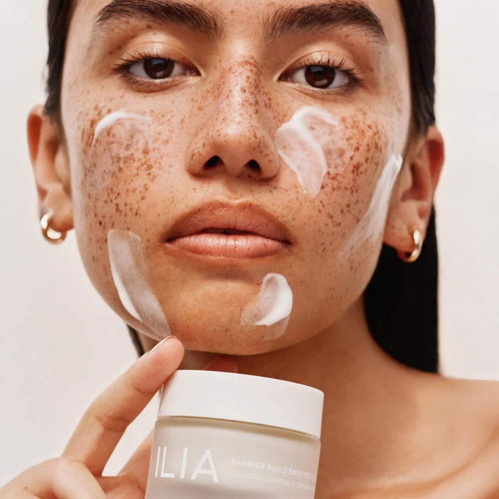 ILIA Barrier Build Cream texture swirl demonstrates rich barrier-supporting formula.