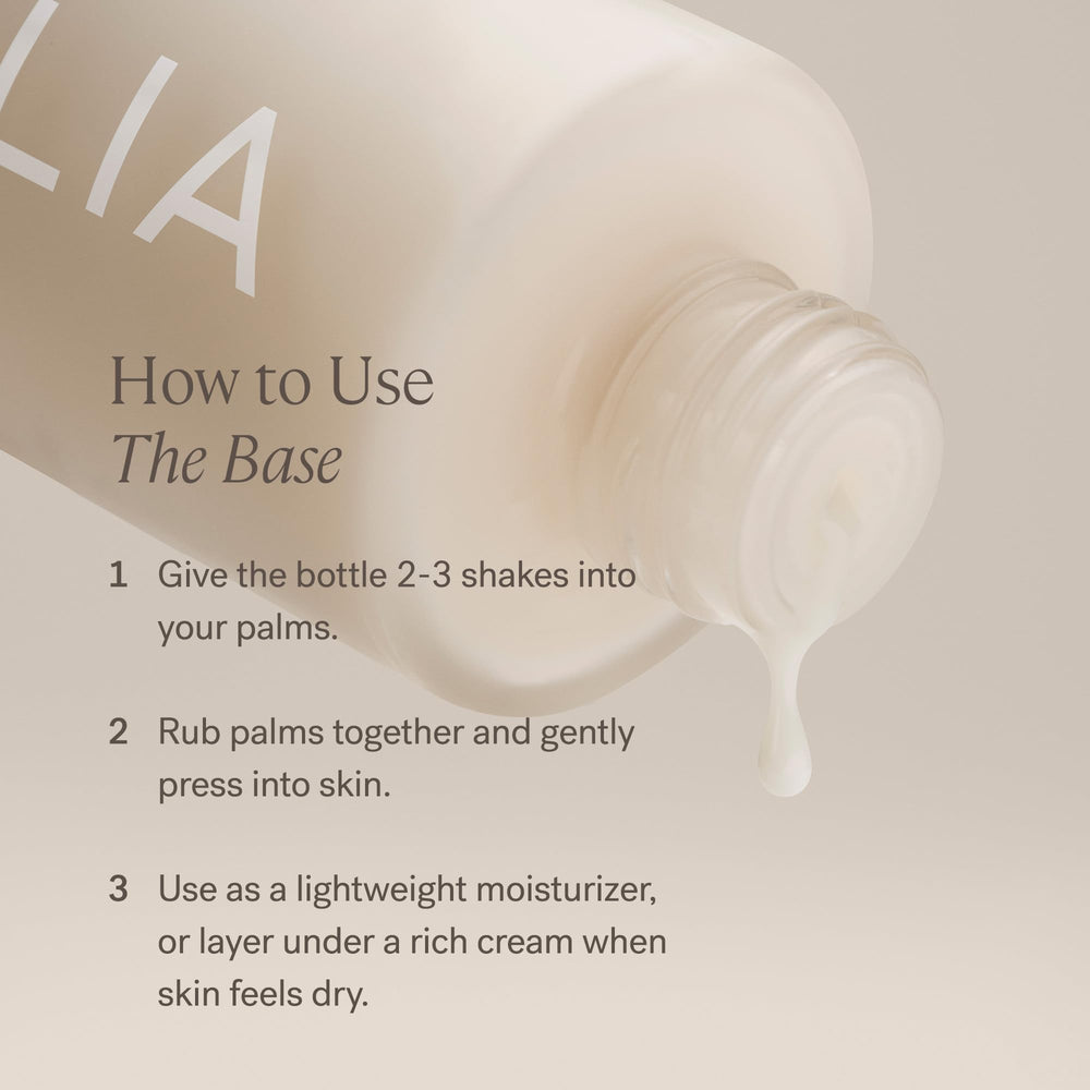 ILIA Base Face Milk Essence label details vegan, cruelty-free formulation.