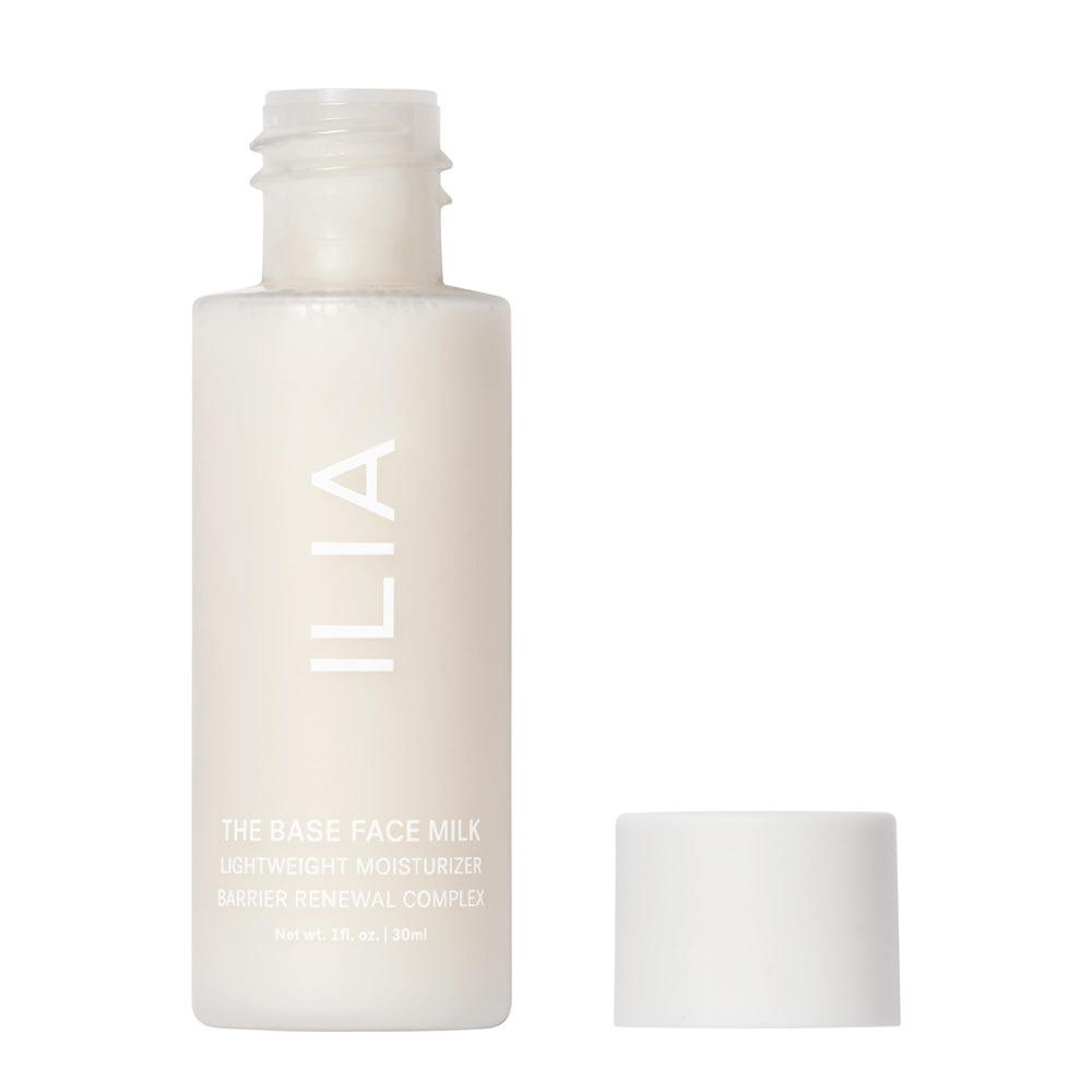 ILIA Base Face Milk travel-size packaging enables on-the-go hydration.