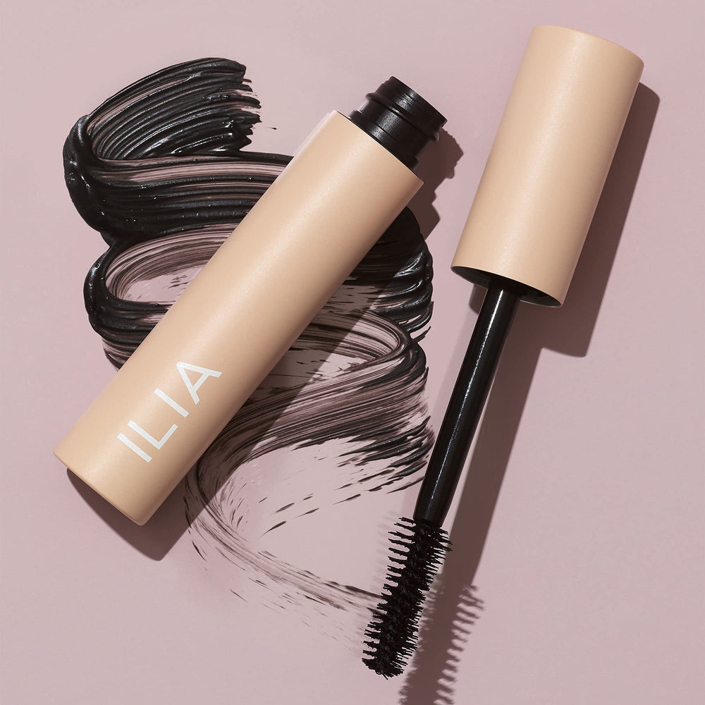 ILIA Fullest Volumizing Mascara packaging emphasizing clean, talc-free design.