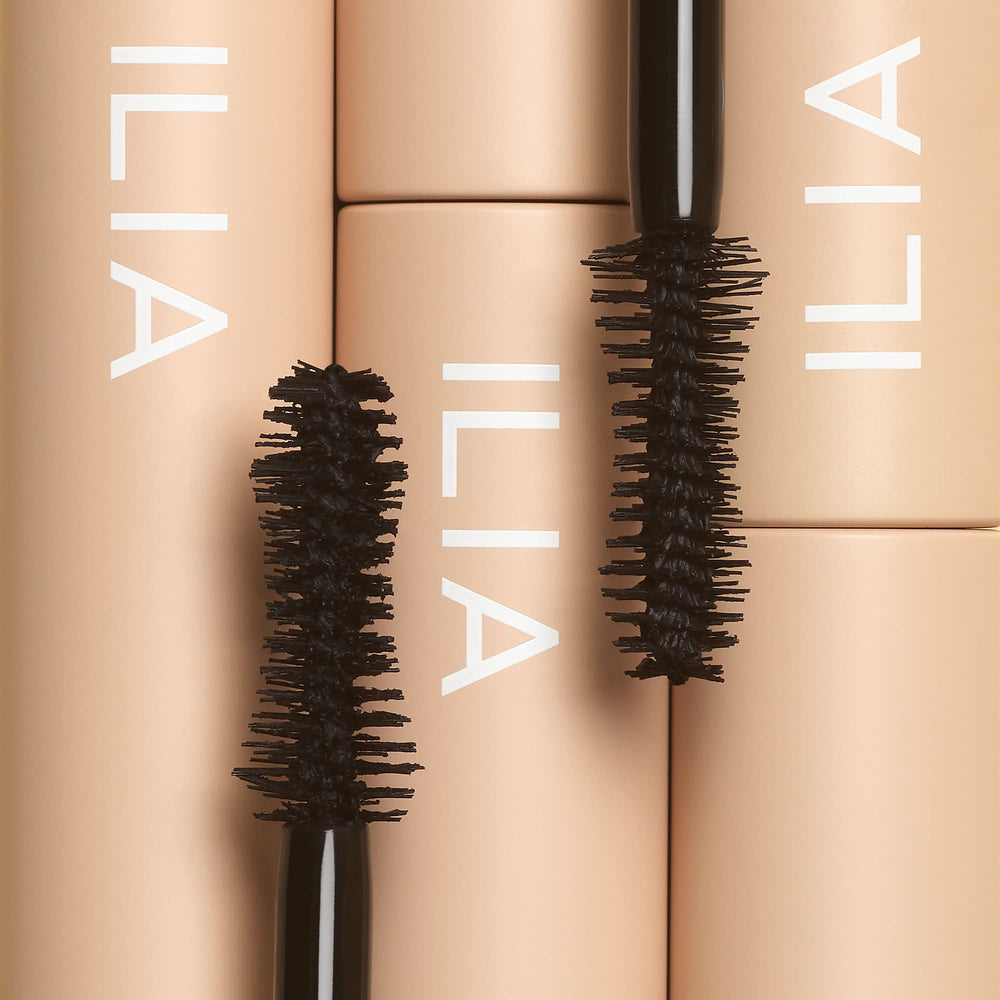 ILIA Fullest Volumizing Mascara swatch displays true-black shade