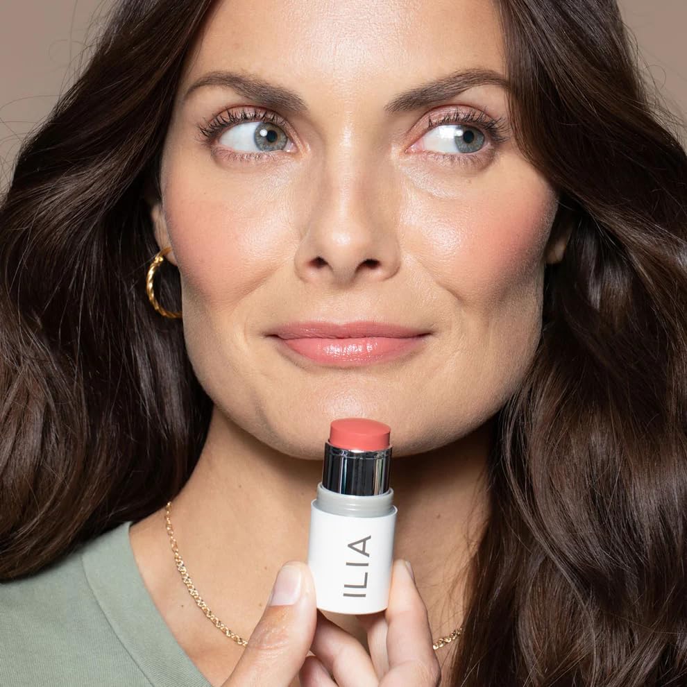 ILIA Multi-Stick All Of Me shown with buff brush for skin-like payoff