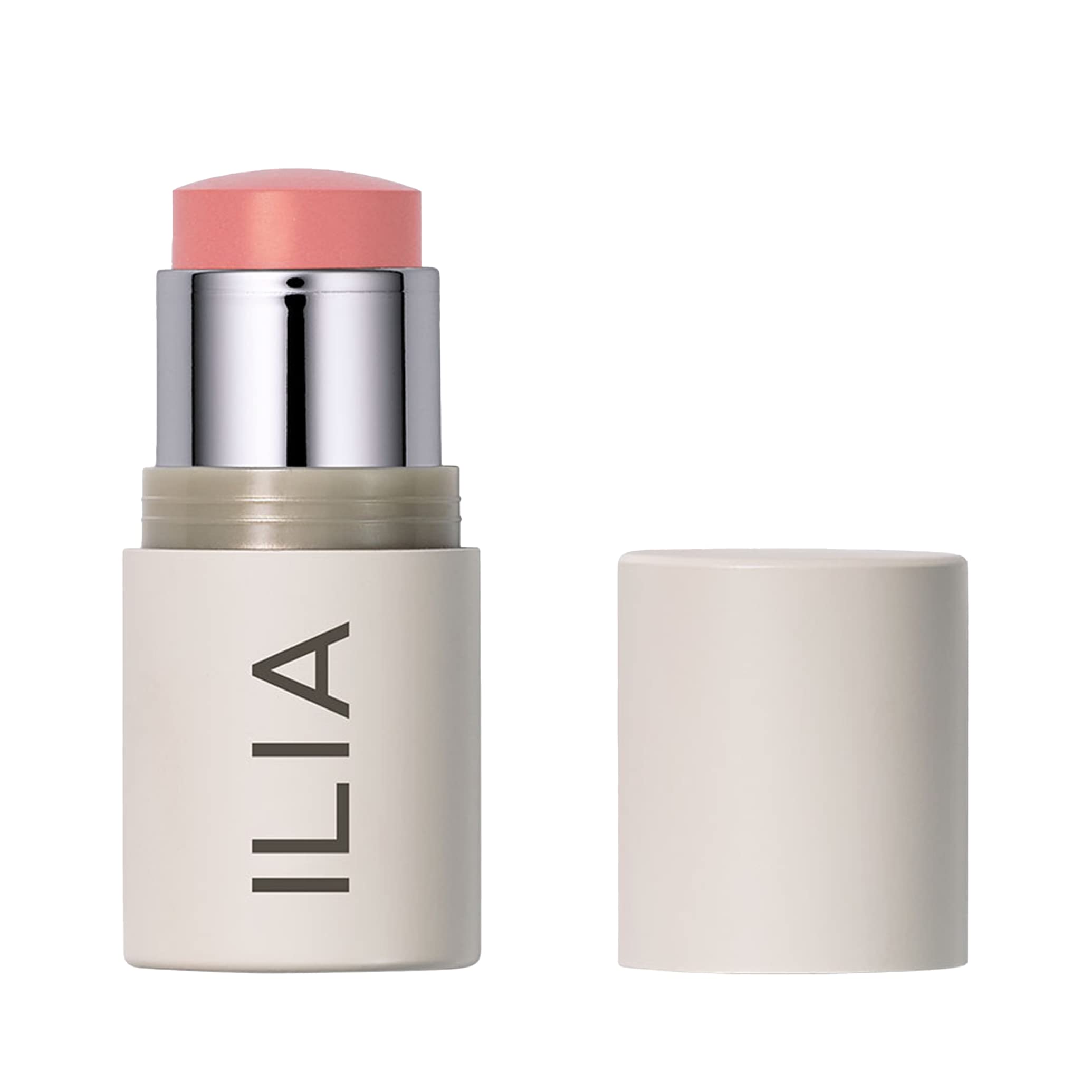ILIA Multi-Stick In The Mood swatch for warm golden peach lips and cheeks.