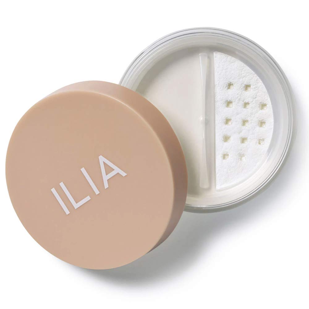 ILIA Soft Focus Setting Powder jar shows translucent blur for all-day wear.