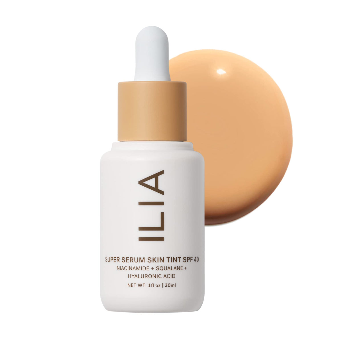 ILIA Super Serum Skin Tint bottle-pump demonstrates easy, mess-free hydration on the go.