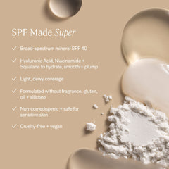 ILIA Super Serum Skin Tint SPF 40 applied on skin for smooth texture.