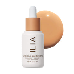 ILIA Super Serum Skin Tint SPF 40 bottle shows portable hydration and protection for daily wear