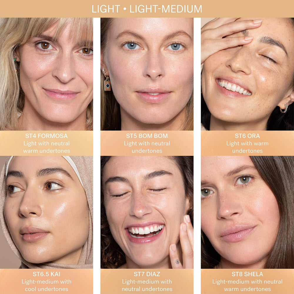 ILIA Super Serum Skin Tint texture-blend shows smooth, lightweight coverage.