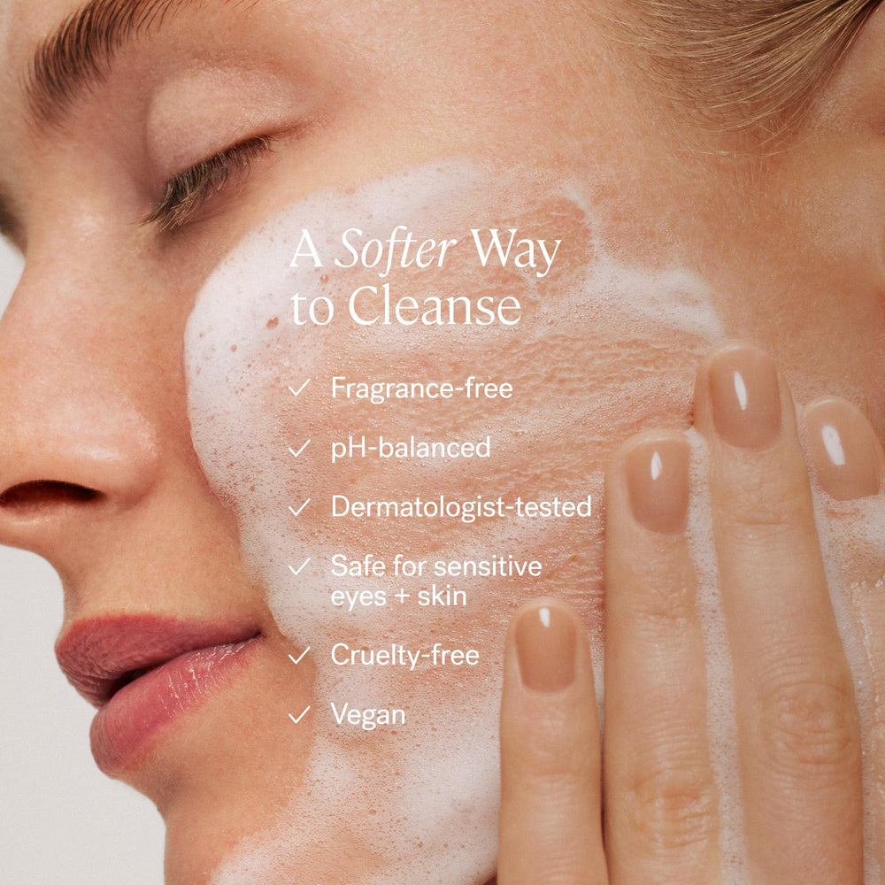 ILIA The Cleanse foaming lather close-up showing hydrating formula for skin comfort.
