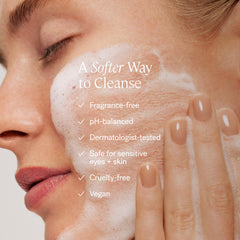 ILIA The Cleanse foaming lather close-up showing hydrating formula for skin comfort.
