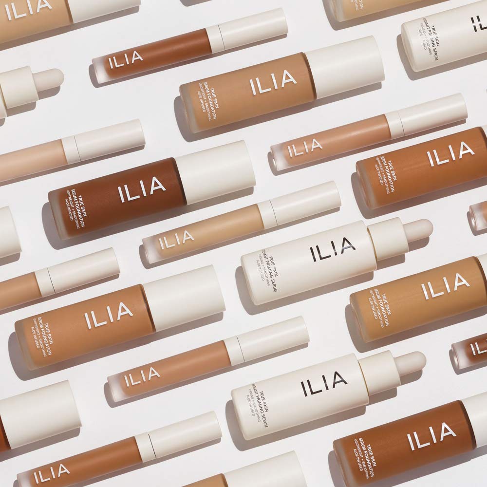 ILIA True Skin Radiant Priming Serum applied on skin shows refined texture and lasting base