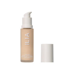 ILIA True Skin Serum Foundation bottle and pump showing weightless coverage for sensitive skin.