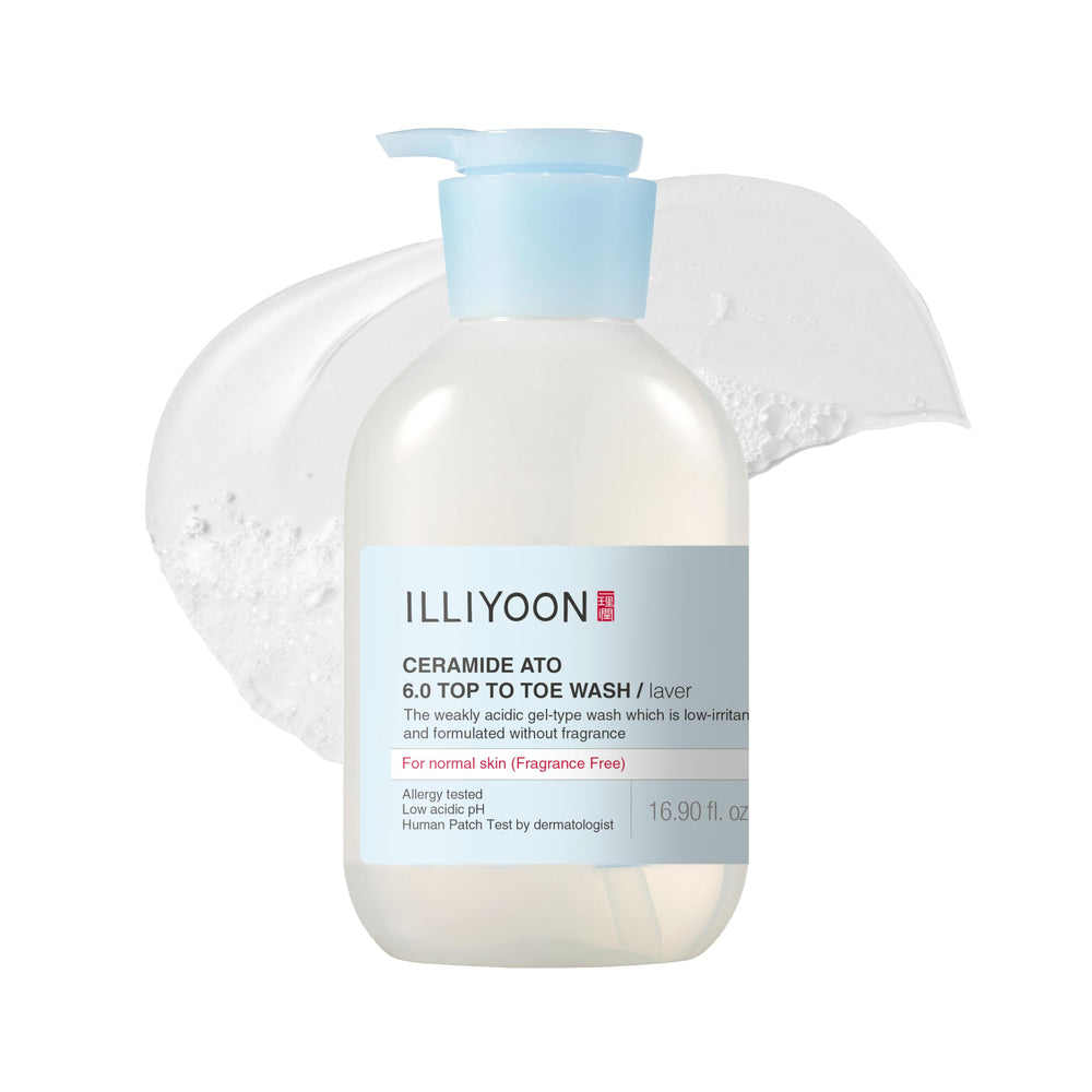 Illiyoon Ceramide Ato 6.0 Top to Toe Wash bottle for gentle family cleansing.