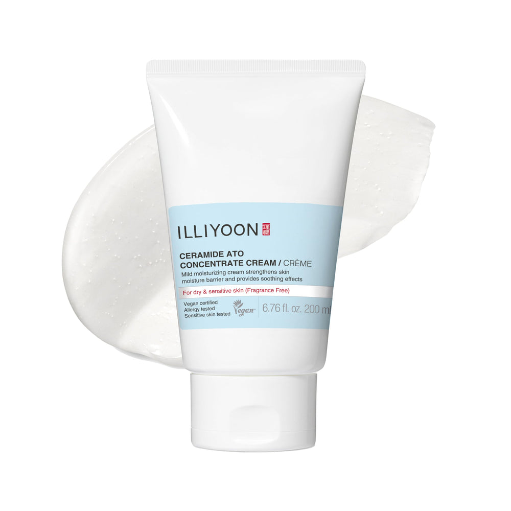 Illiyoon Ceramide Ato Concentrate Cream bottle close-up for intense hydration and barrier support.