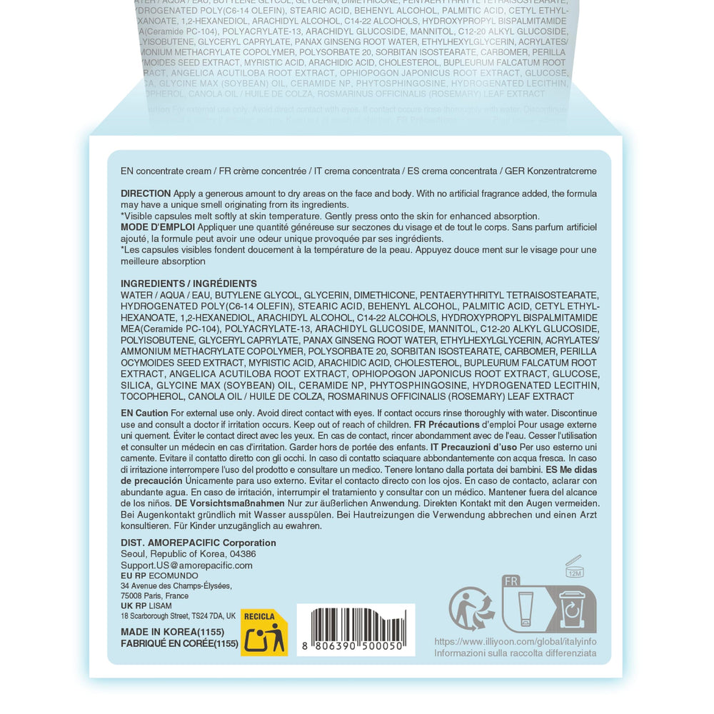 Illiyoon Ceramide Ato Concentrate Cream ingredients chart highlighting ceramides and phytoceramides.