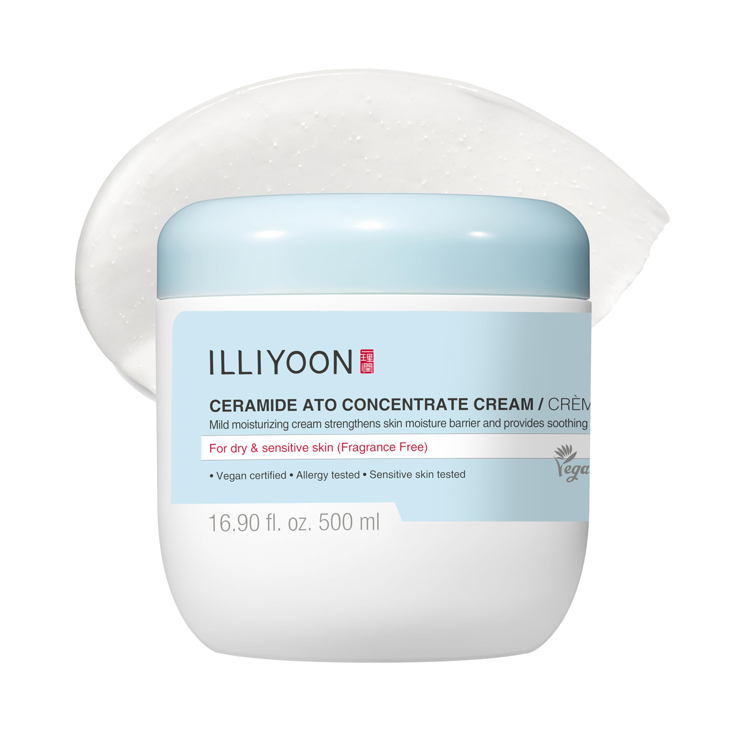 Illiyoon Ceramide Ato Concentrate Cream jar closeup highlights rich moisture for sensitive skin.