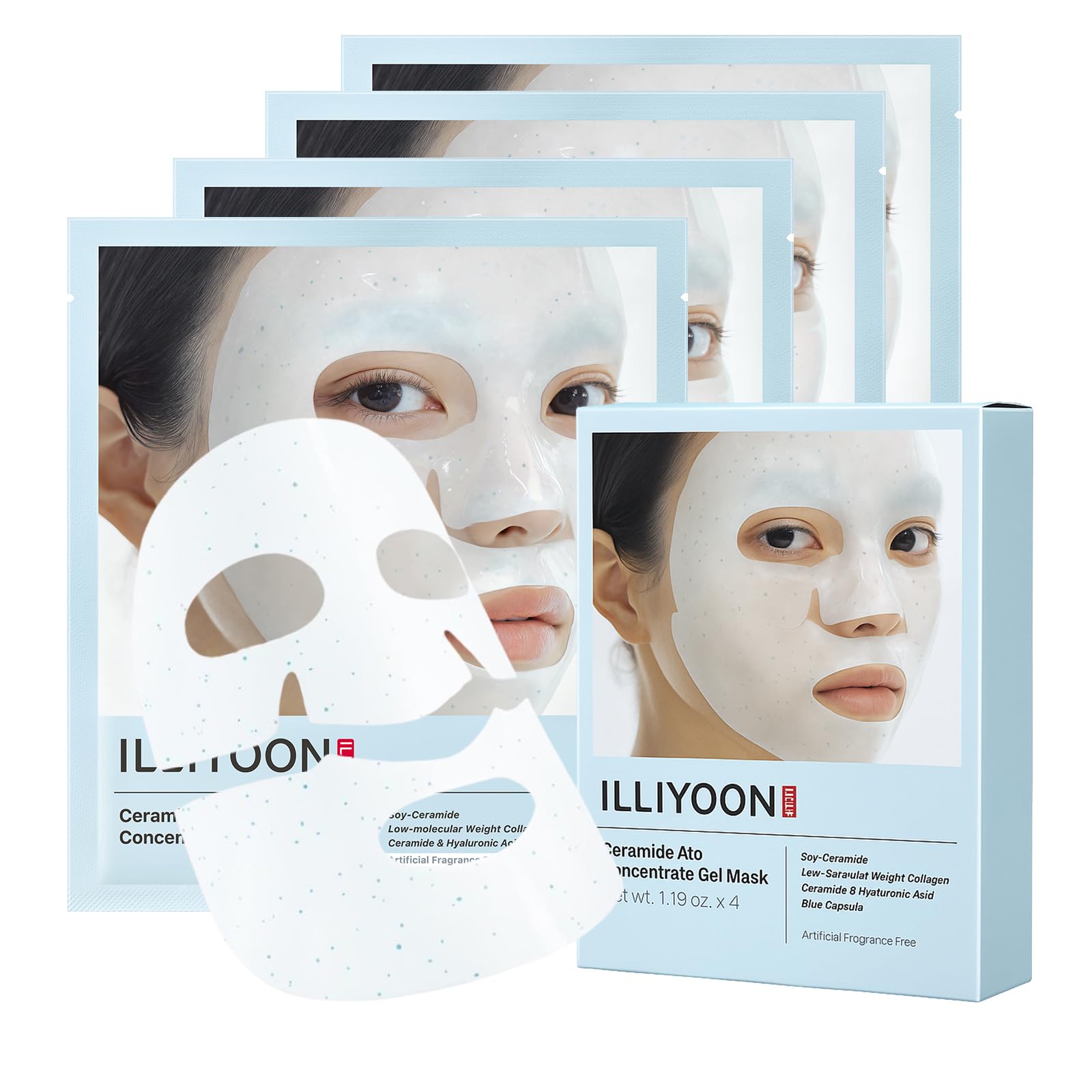 Illiyoon Ceramide Ato mask packaging highlights premium hydration and vegan formula.