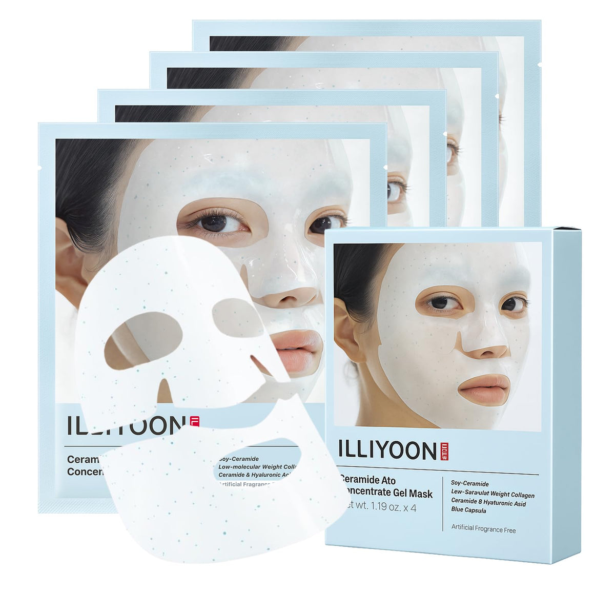 Illiyoon Ceramide Ato mask packaging highlights premium hydration and vegan formula.
