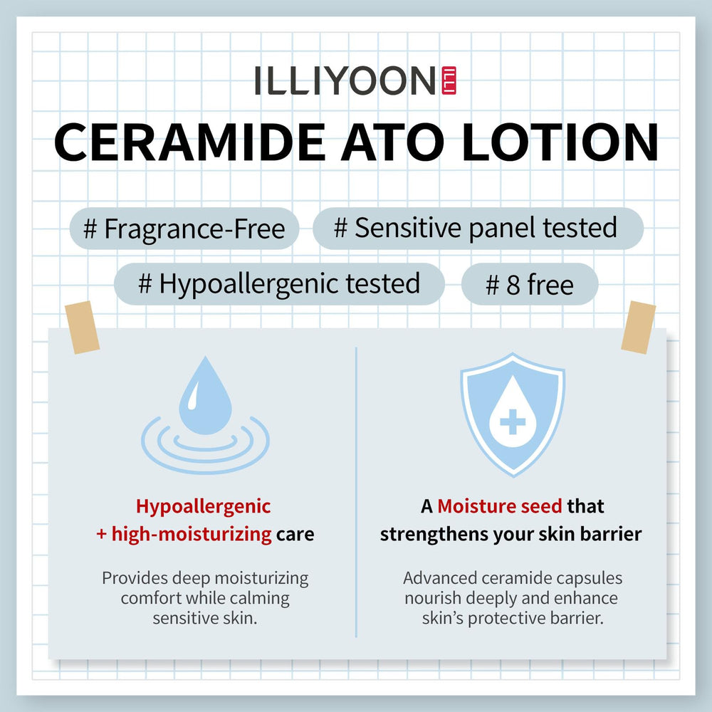 Illiyoon Ceramide Ato Lotion being applied to the face for gentle moisture.