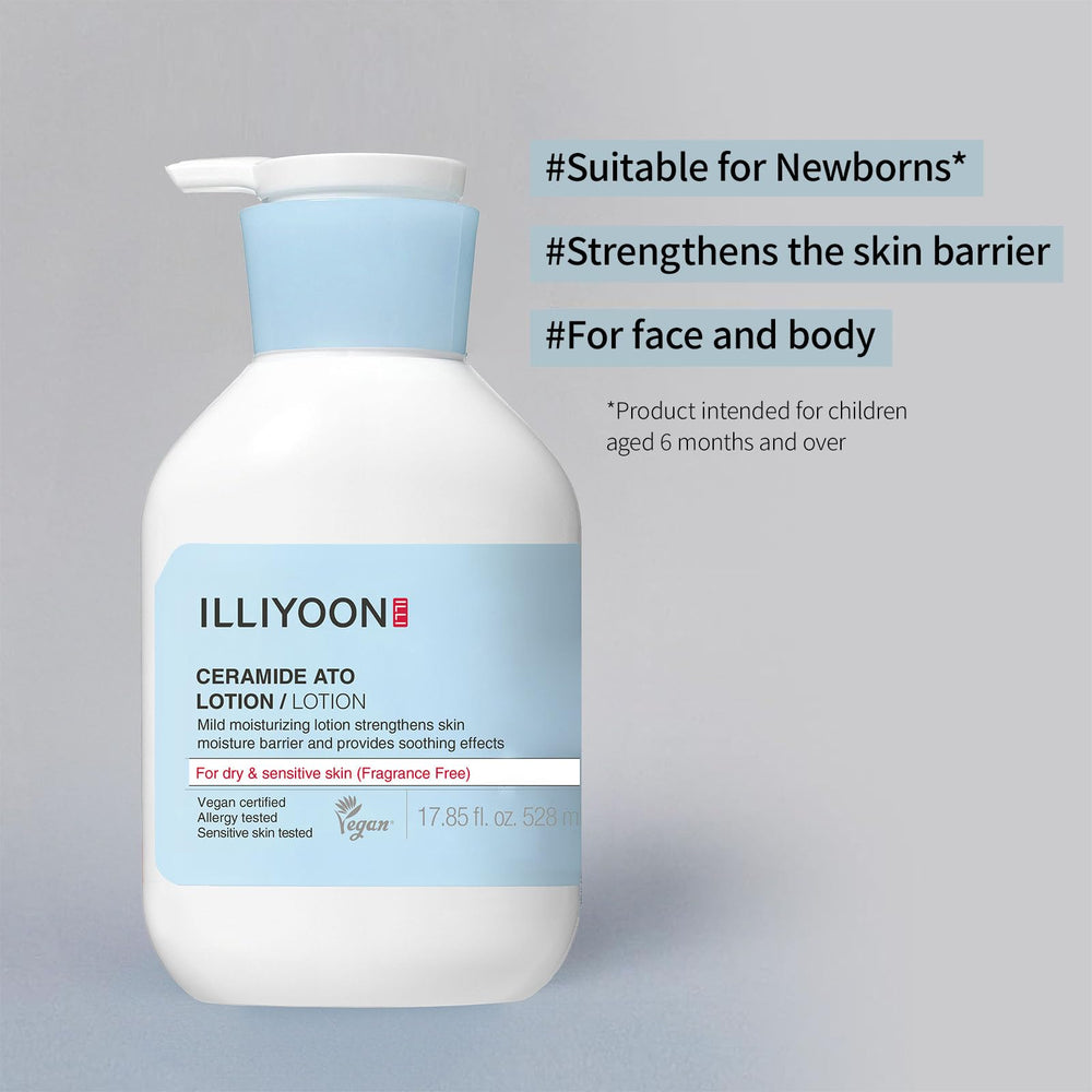 Illiyoon Ceramide Ato Lotion back-of-label ingredients list shows nine-free materials.